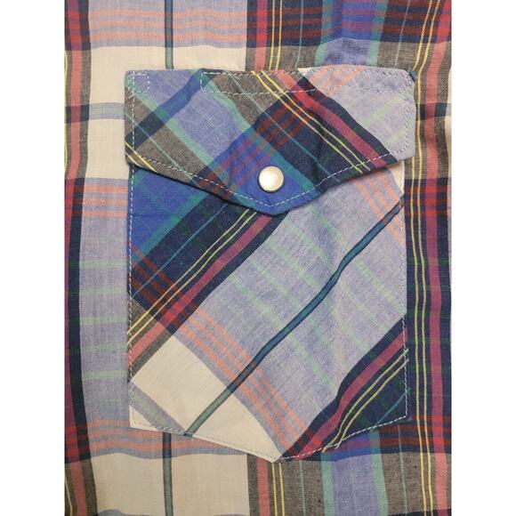 Rustler Western Pearl Snap Shirt M Blue Plaid VTG X-Long Tails • EUC - Picture 4 of 6